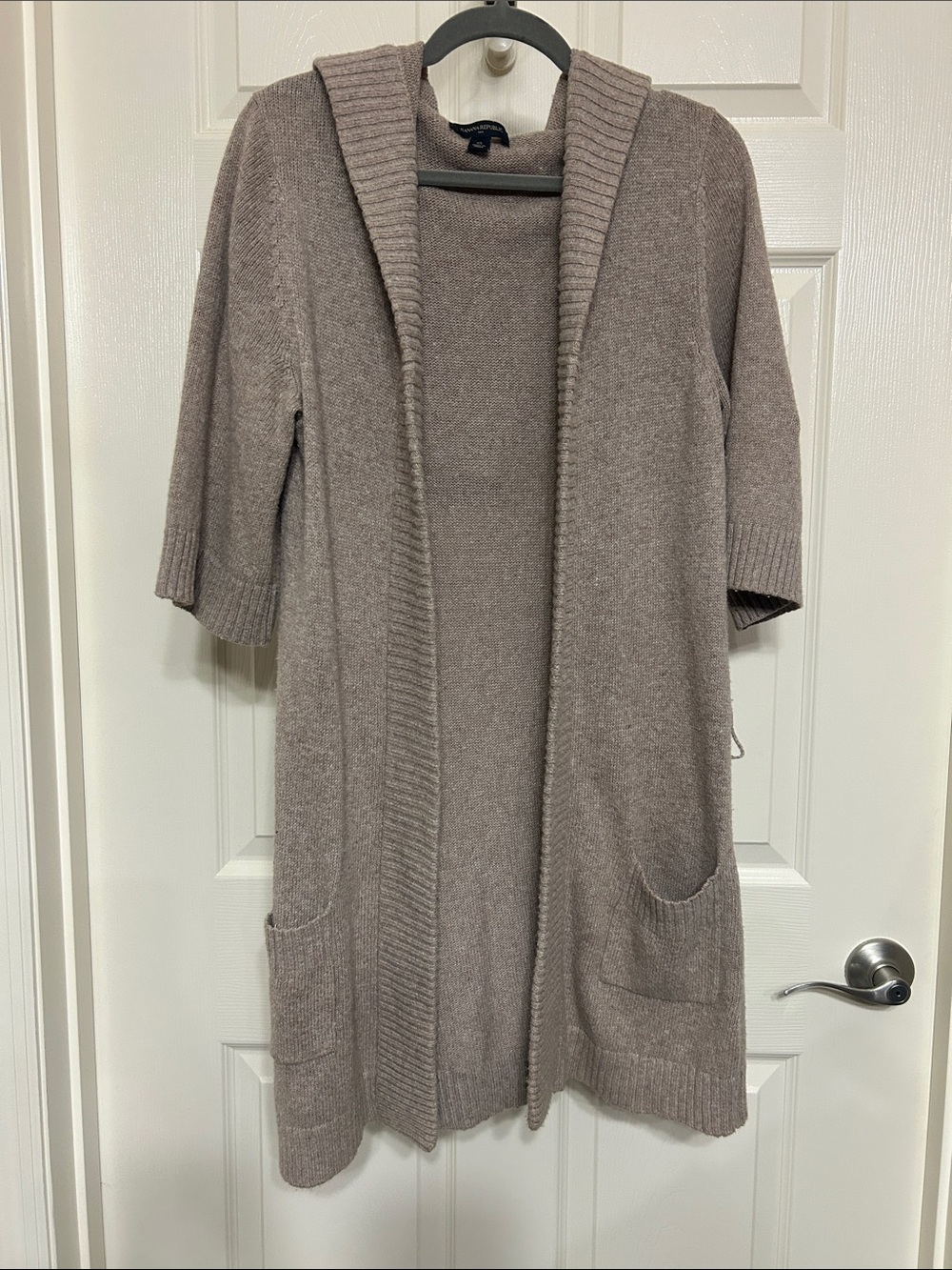 Banana Republic Cotton Blend Cardigan Short-Sleeve Hoodie Open Sweater Taupe